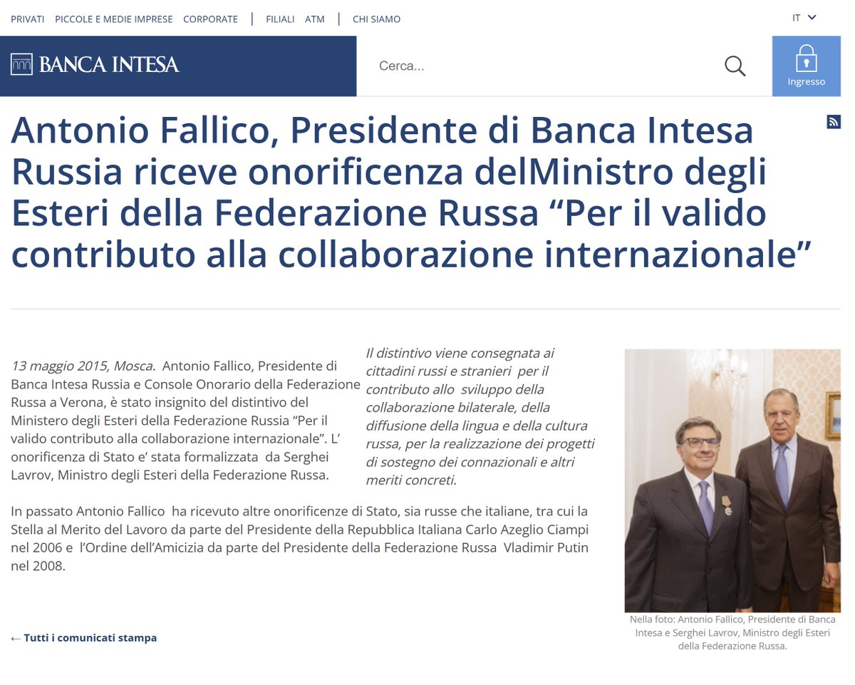 settime2588's tweet image. Come mai questa pagina vergognosa del sito web di
@intesasanpaolo rimane tranquillamente online ?

bancaintesa.ru/it/press-cente…
Notare l' uomo di Intesa con la faccia molto orgogliosa vicino a Lavrov.