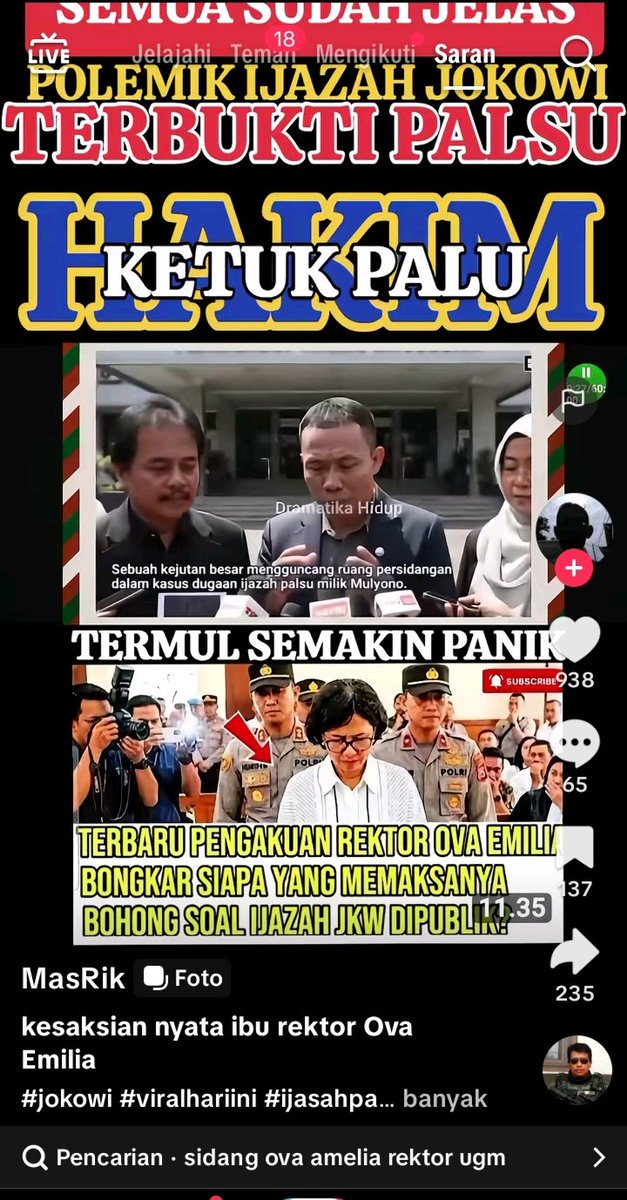 EDwitria's tweet image. Babak baru
Peristiwa langka di ruang sidang pe ngadilan
Status saksi seorang rektor UGM prof. Ova Emilia berubah menjadi tersangka