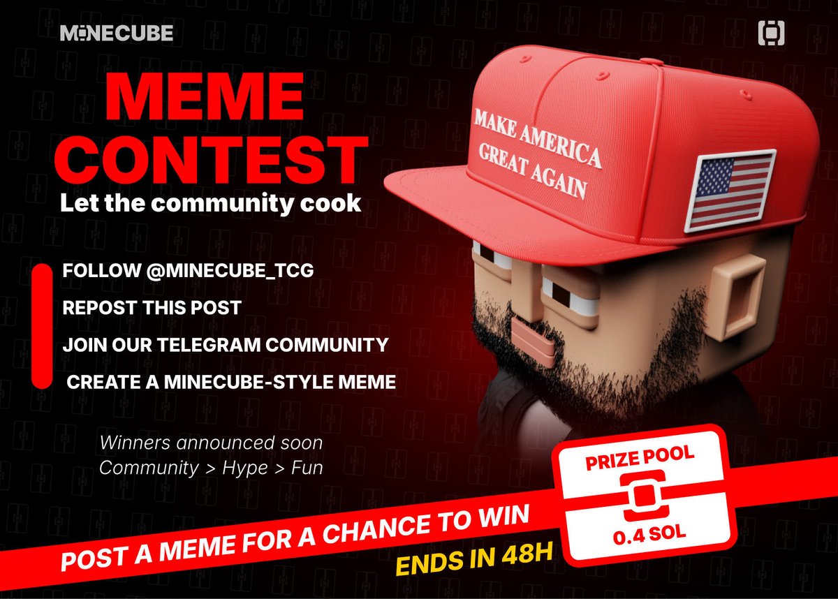 MineCube_TCG's tweet image. 🚀 MINECUBE MEME CONTEST STARTS TODAY! 🧊🔥

The kitchen is officially open. Let the community cook. 🧠🔥
To enter:
✅ Follow @Minecube_TCG
🔁 Like and Retweet this post
💬 Join our Telegram community
🖼️ Create your meme &amp;amp; drop your entry in the comments of this post

🏆 TWO