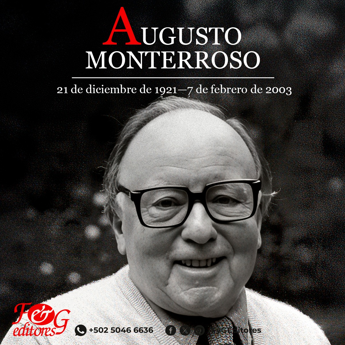 Hoy recordamos a Augusto Monterroso, el hombre que nos enseñó que una línea puede contener un universo entero. Monterroso falleció en un día como hoy de 2003 y nos dejó el dinosaurio más famoso de la literatura y una ironía inigualable. 🦖📖