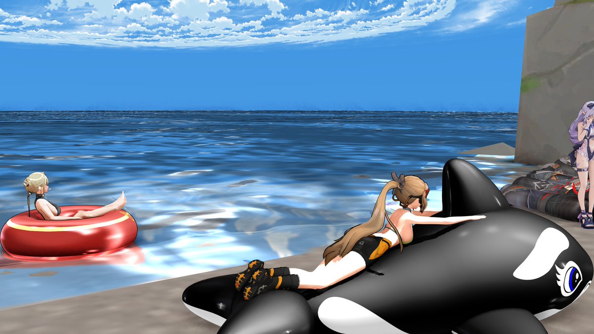 Nexus789541's tweet image. A day at fantasy resort... Just don't question Vivian's choice of inflatables~

Requisition for @Zerbtan 

#inflatables | #mmd