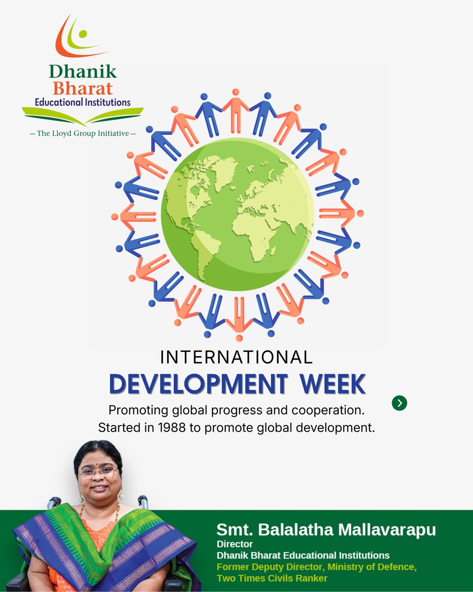 dhanikbharatedu's tweet photo. International Development Week highlights the power of global cooperation, sustainable growth &amp; inclusive progress. It celebrates efforts that improve education, health, equality &amp; economic opportunities worldwide. 
#DhanikBharat #internationaldevelopmentweek #balalathamadam https://t.co/Gvuh9DTSyz
