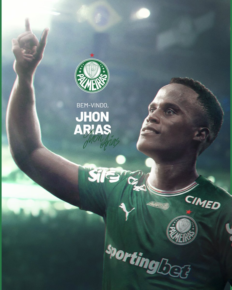 Palmeiras's tweet image. ¡Bienvenido, Jhon Arias! 🇨🇴

O atacante colombiano de 28 anos chega para reforçar o Verdão! Avanti, meu 𝑔𝓇𝑒𝑒𝓃𝑔𝑜! 🦾 ➤ tinyurl.com/3x9p2haj