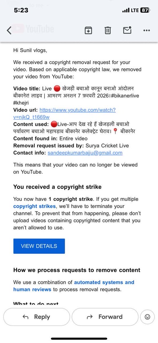 Subhashchnd29's tweet photo. The Surya Cricket Live YouTube channel has had my video removed for no reason. They filed a copyright strike. Please remove it. Thank you! https://t.co/yYggFURG6U