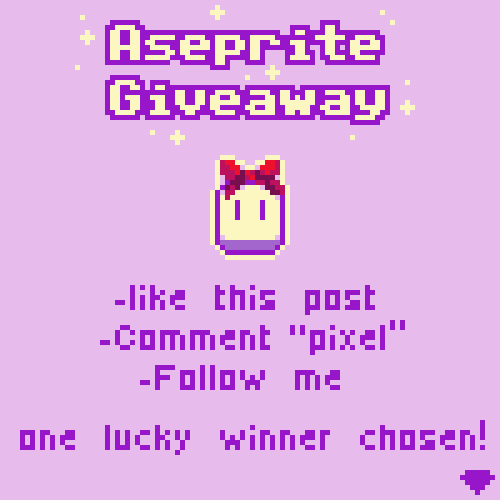 mirrutatep's tweet image. In an effort to fight back against AI, I will be giving away a free copy of @aseprite to help support artwork made by humans💜

How to participate:     
-Like this post     
-Comment "pixel"     
-Follow me

Please repost to spread the word! 🙏

Winner randomly chosen on 2/15/26!