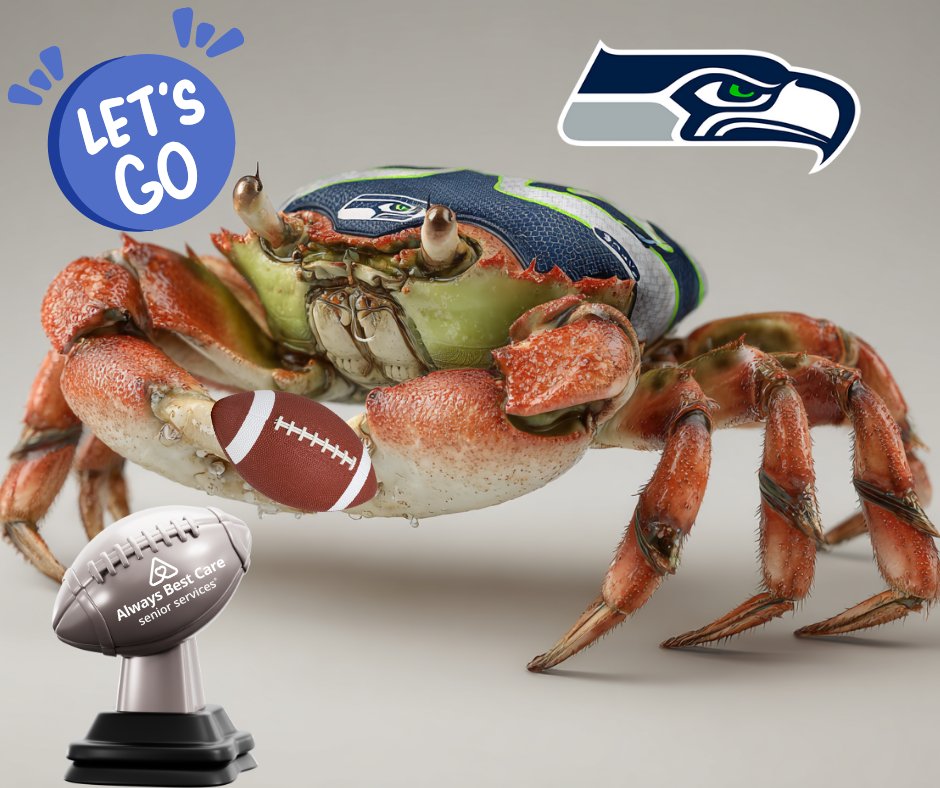 abcSeattleWA's tweet photo. We all know the Seahawks are going to demolish the Patriots! Hey @abcworcesterma, we hear lobster bisque is great, have any recipes?! 

GO SEAHAWKS! 📣🏈

#SuperBowlWager #GoSeahawks #PatriotsVsSeahawks #AlwaysBestCare #FootballFun #SeniorCare #SeniorServices https://t.co/59bwWsE1Q0