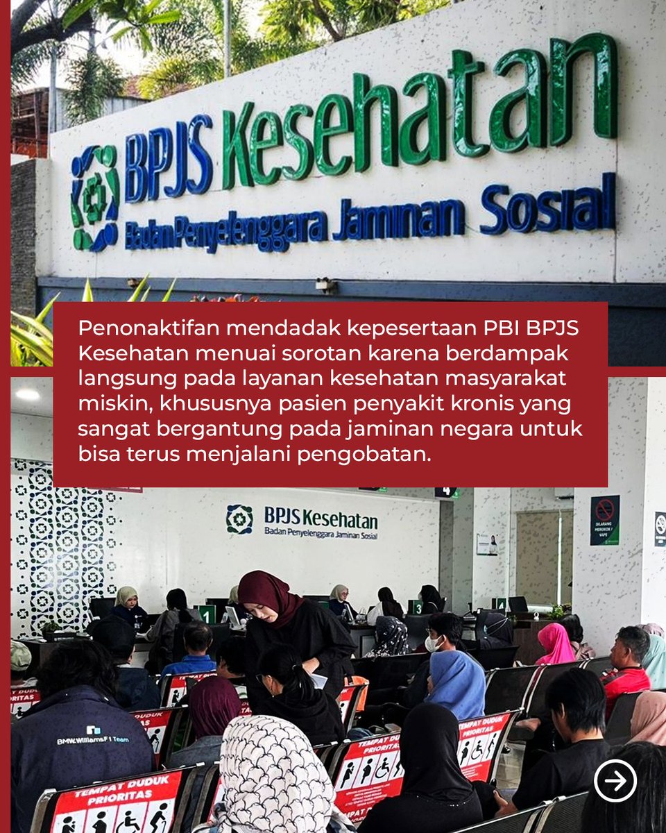 tvOneNews's tweet photo. Penonaktifan jutaan kepesertaan PBI BPJS Kesehatan menimbulkan dampak serius bagi masyarakat miskin, terutama pasien penyakit kronis yang bergantung pada jaminan negara untuk menjalani pengobatan.
#PhotoStorytvOne #CariBeritaditvOne #BPJSKesehatan #PBIBPJS #PS02 https://t.co/uzreR5njDb
