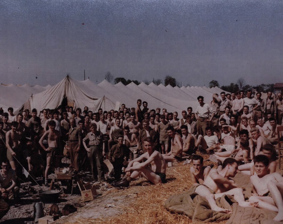 Built for 10k, but holding 110k+. On April 29, 1945, Stalag VII-A (Moosburg) was liberated as Nazi Germany’s largest POW camp. US Air Corps &amp; Ground Forces endured extreme overcrowding before finally awaiting evacuation by the 9th Troop Carrier Command: f3.social/6ycc