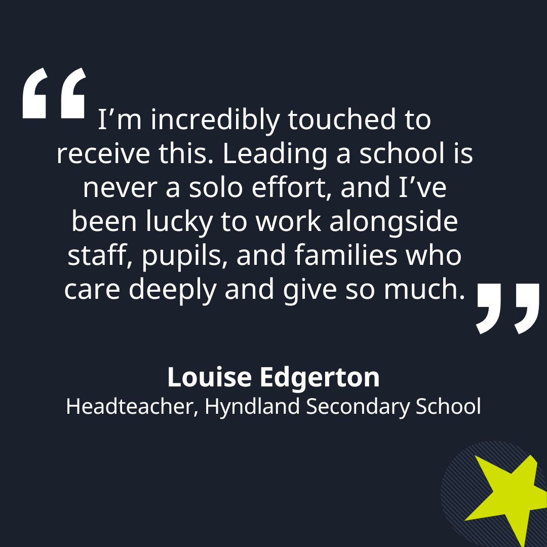 Last year's winner. This year's opportunity! Enter now🔗eu1.hubs.ly/H0ry8BX0

If you're doing something extraordinary in education, we want to hear about it!🎉 
Louise Edgerton - Hyndland Secondary School, won Headteacher of the Year (State)🏆

#TesSchoolsAwards2026