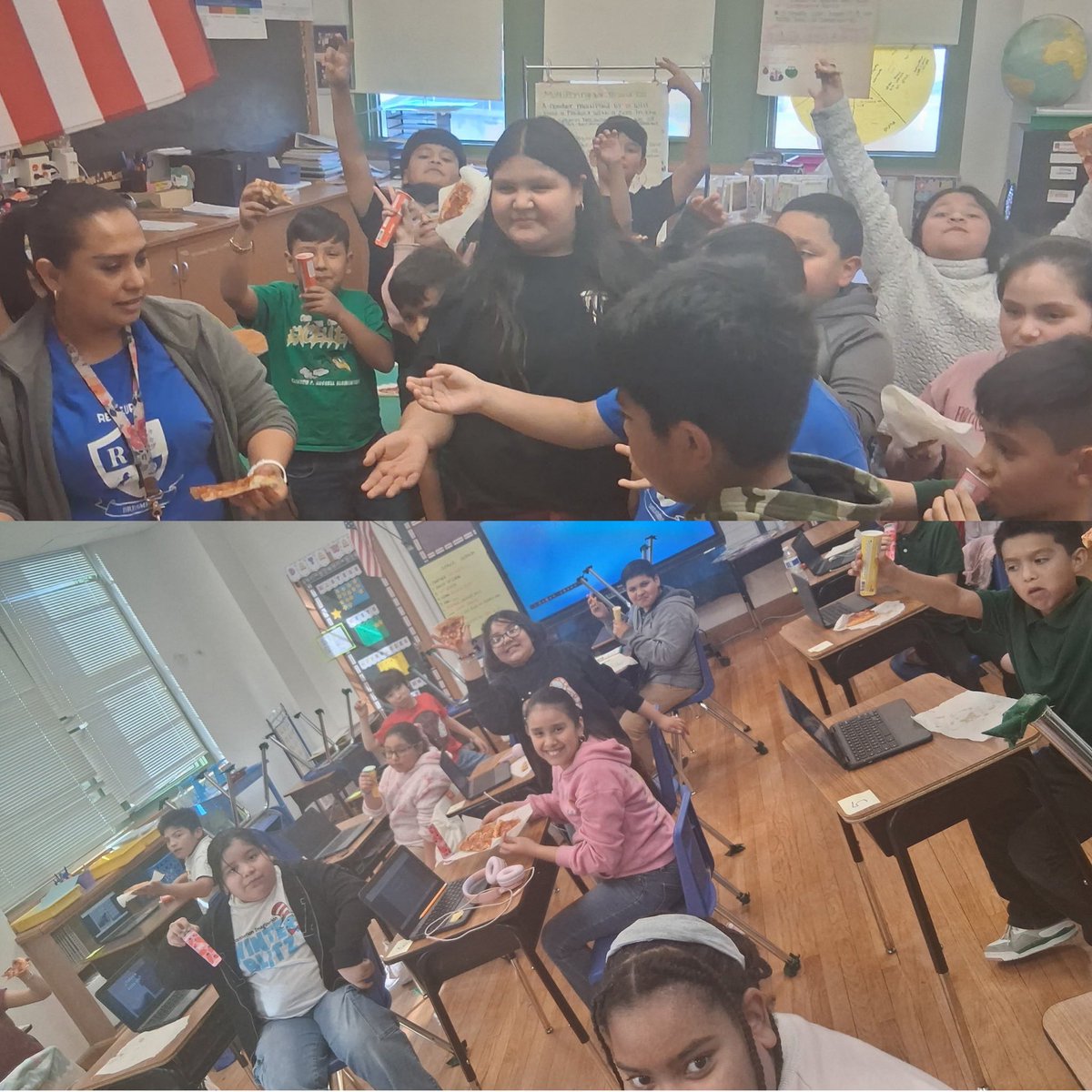 charapace08's tweet photo. Friday was a fun day to celebrate Altruismo (Black House) with a mini-pancake party, and 4B/4C with their pizza party for excellent attendance! Our amazing parents helped to make it all happen! #BuiltIIWin #SOCvt @UmojaTurner https://t.co/dySF3fdVgJ