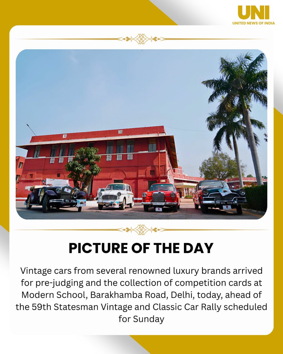 uniindianews's tweet photo. PICTURE OF THE DAY
📸: Ritik Sharma / UNI
@TheStatesmanLtd | #VintageCars | #ClassicCars | #StatesmanRally | #CarRally | #ModernSchool | #BarakhambaRoad | #PictureOfTheDay | #UNI https://t.co/2j0pLXVFYk