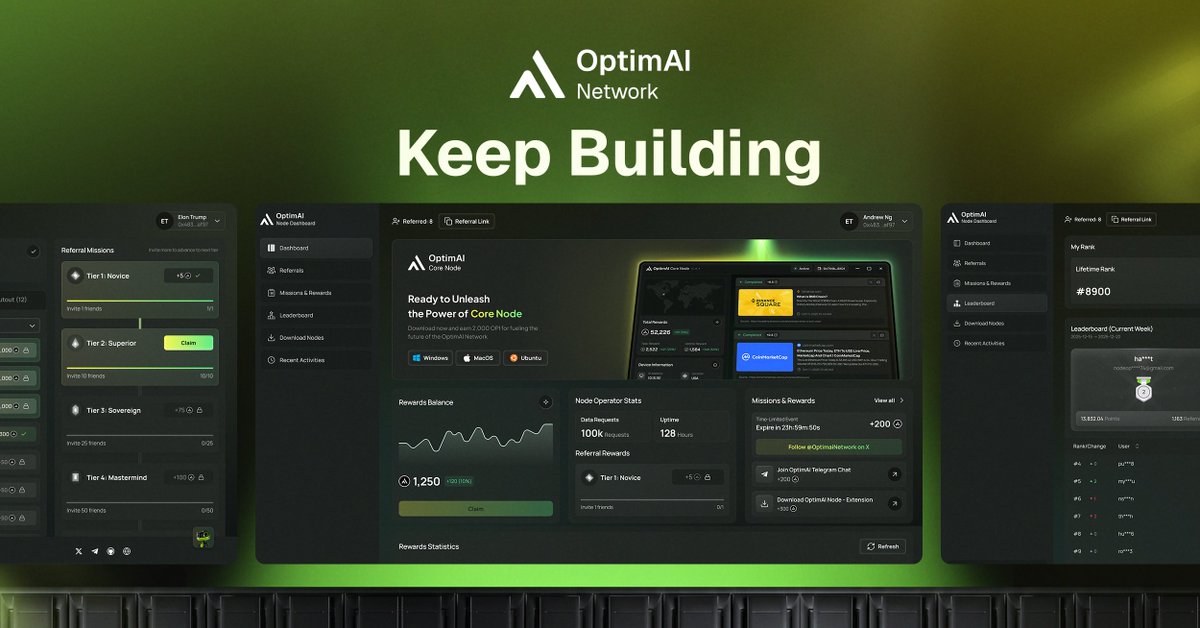 OptimaiNetwork's tweet photo. Us: logging off for the weekend to reset.
Also us: up at 2am reviewing the OptimAI dashboard and watching the node network scale in real time.
The builder mindset is hard to switch off. https://t.co/oSDCFMoM1Y