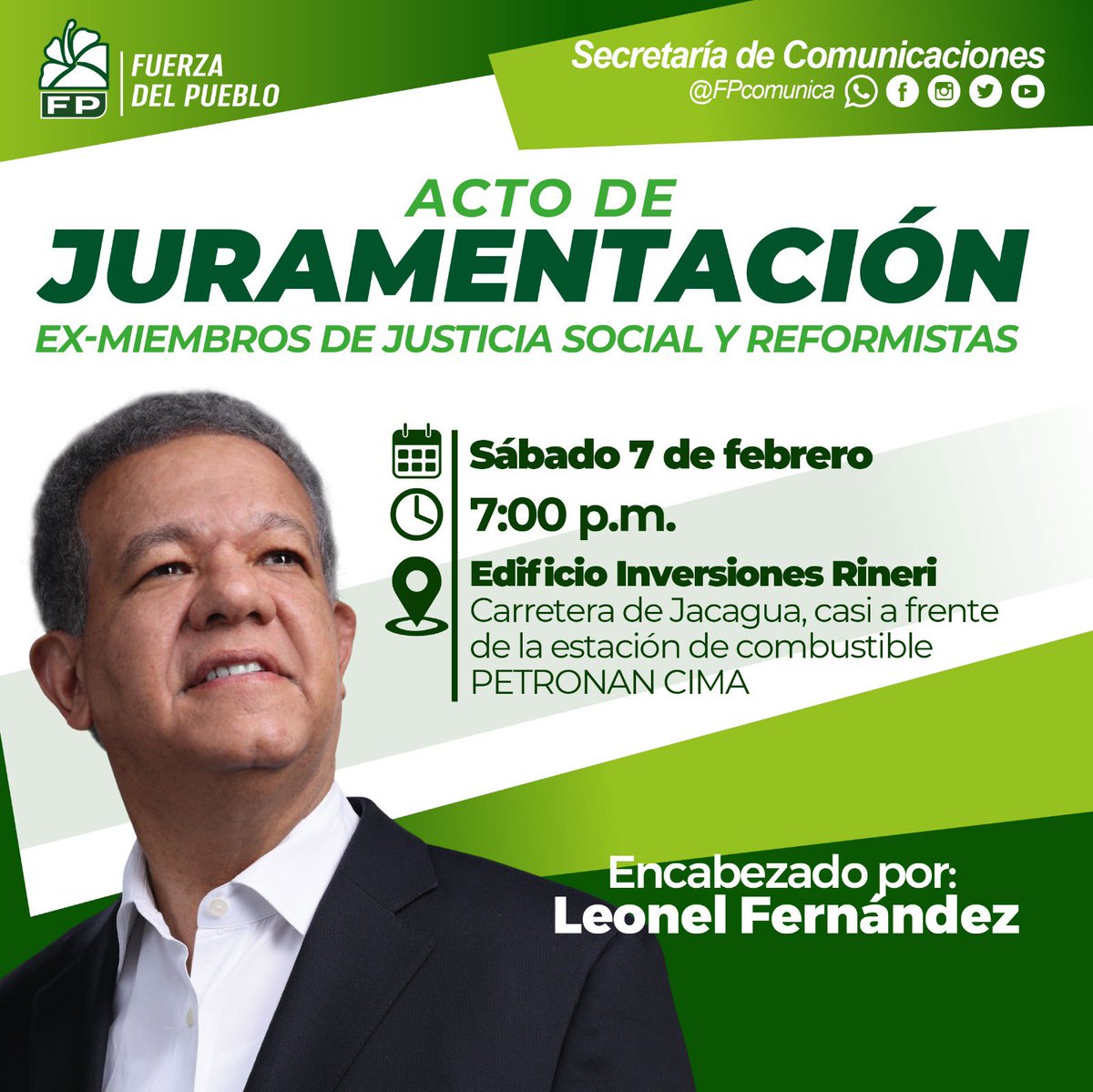 keylaReyna04's tweet photo. El presidente Dr. @LeonelFernandez el día de hoy sábado 7 de febrero agotará una agenda de trabajo de juramentaciones de nuevas personalidades que vienen a formar parte de la @FPcomunica 

La #FuerzaDelPueblo cada día crece y se fortalece 

#FuerzaDelPueblo 
#LeonelEnSantiago 
#LeonelEsVisión 
#FPCreceYSeFortalece 
#LeonelVuelve2028 
#FPComunica