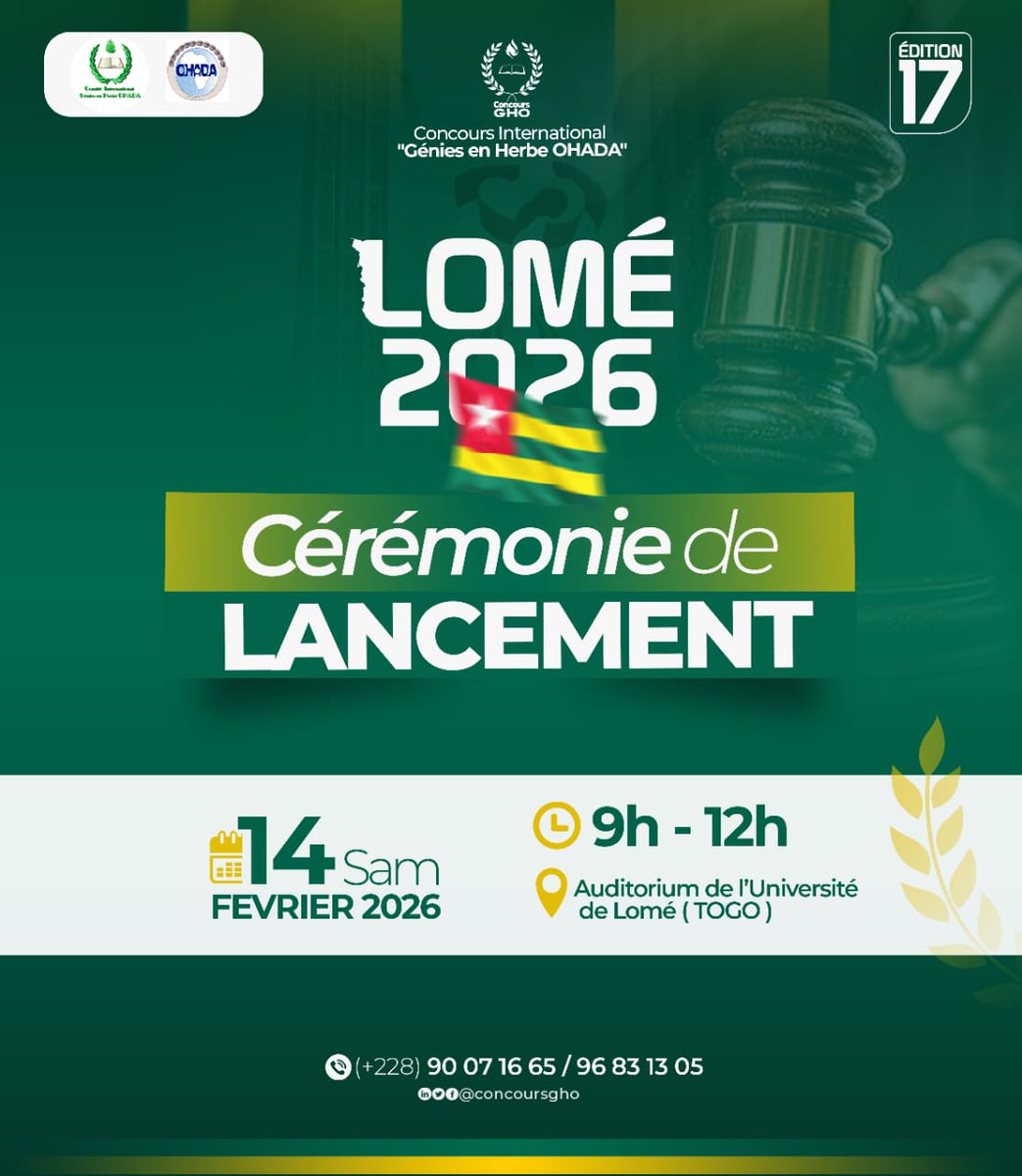 Venez nombreux célébrer le savoir, l’engagement et l’avenir du Droit en Afrique.

#CIGHO2026
#AIEJ_TOGO 
#OHADA
#17èmeÉdition 
#DroitDesAffaires
#UniversitéDeLomé
#Togo