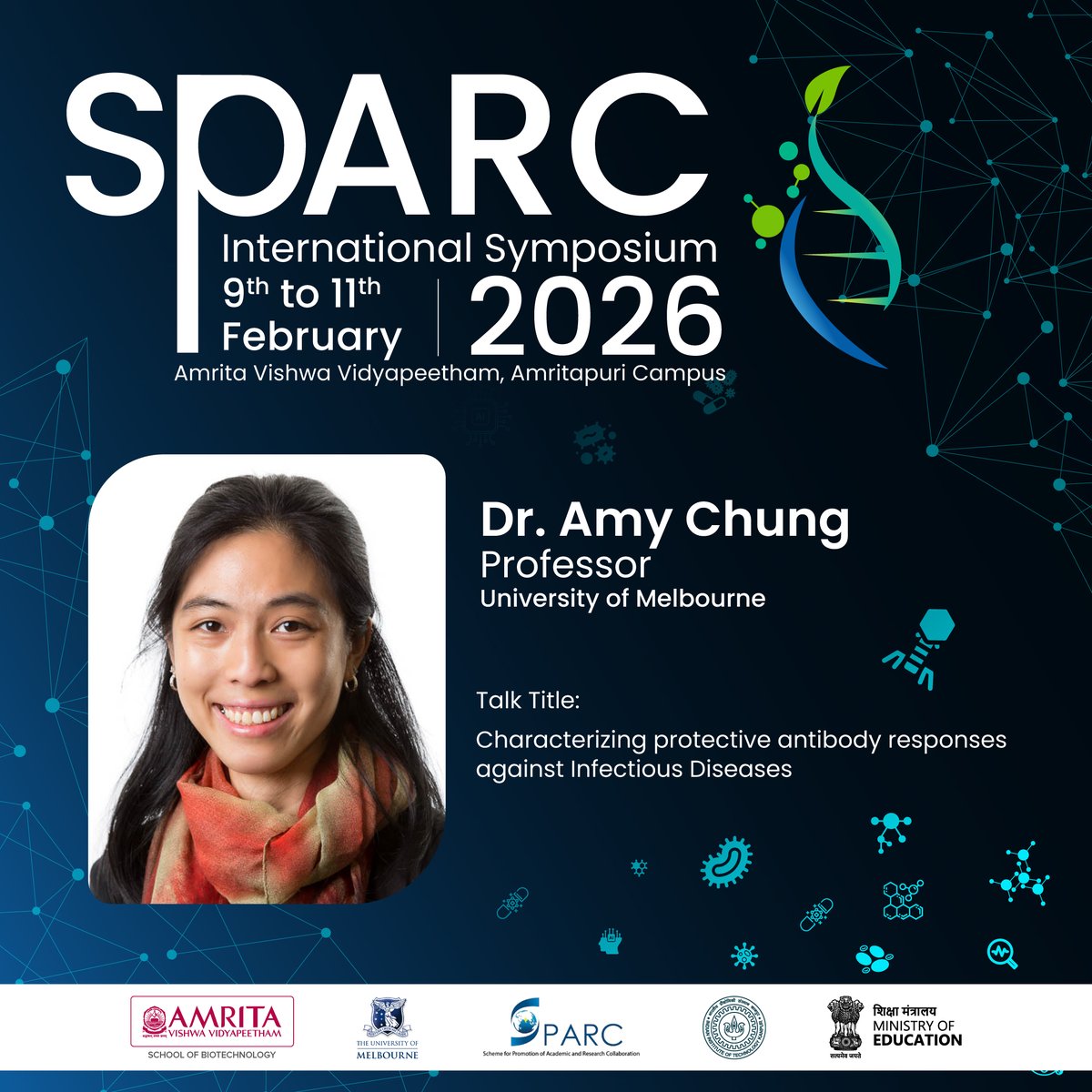 amritabiotech's tweet photo. Talks on immunity in Health and Disease are set to take place at the SPARC International Symposium 2026.

Titled: Characterizing protective antibody  responses against Infectious Diseases

#sparc #univeristyofmelbourne https://t.co/vBKybCIOz4