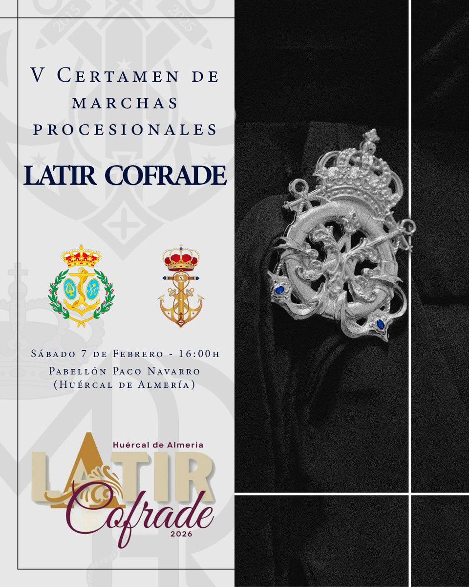 𝐂𝐎𝐍𝐂𝐈𝐄𝐑𝐓𝐎 - 𝐋𝐀𝐓𝐈𝐑 𝐂𝐎𝐅𝐑𝐀𝐃𝐄

En el día de hoy nos desplazaremos al vecino municipio de Huércal de Almería para participar en el V Certamen de marchas procesionales “Latir Cofrade”.

📍Pabellón Paco Navarro
🕓 16:00 h

🎨 @pedrotorrente_

#CarmenXaniversario