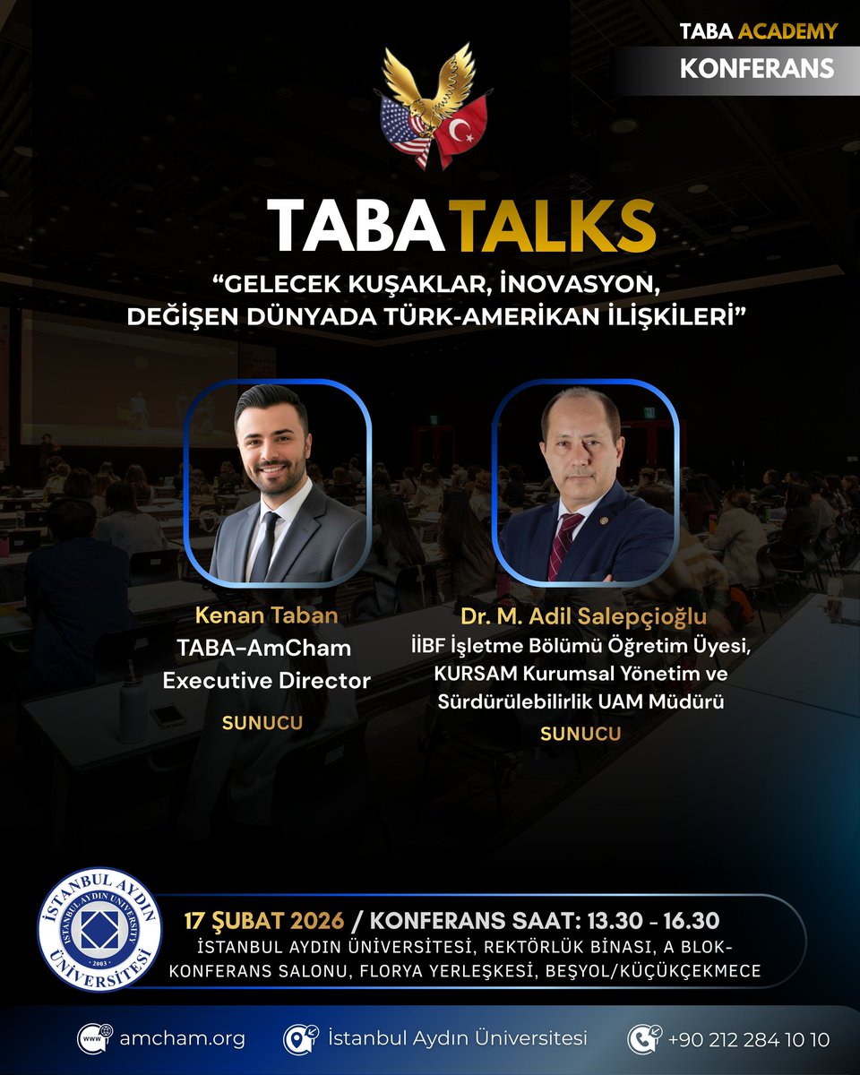 TABA TALKS / Gelecek Kuşaklar, İnovasyon ve Değişen Dünyada Türk-Amerikan İlişkileri Konferansımıza Davetlisiniz!

Ücretsiz Katılım İçin LCV Formunu Doldurunuz: docs.google.com/forms/d/e/1FAI…

#tabaamcham #amchamtr #istanbulaydınüniversitesi #tabatalks #tabaacademy
