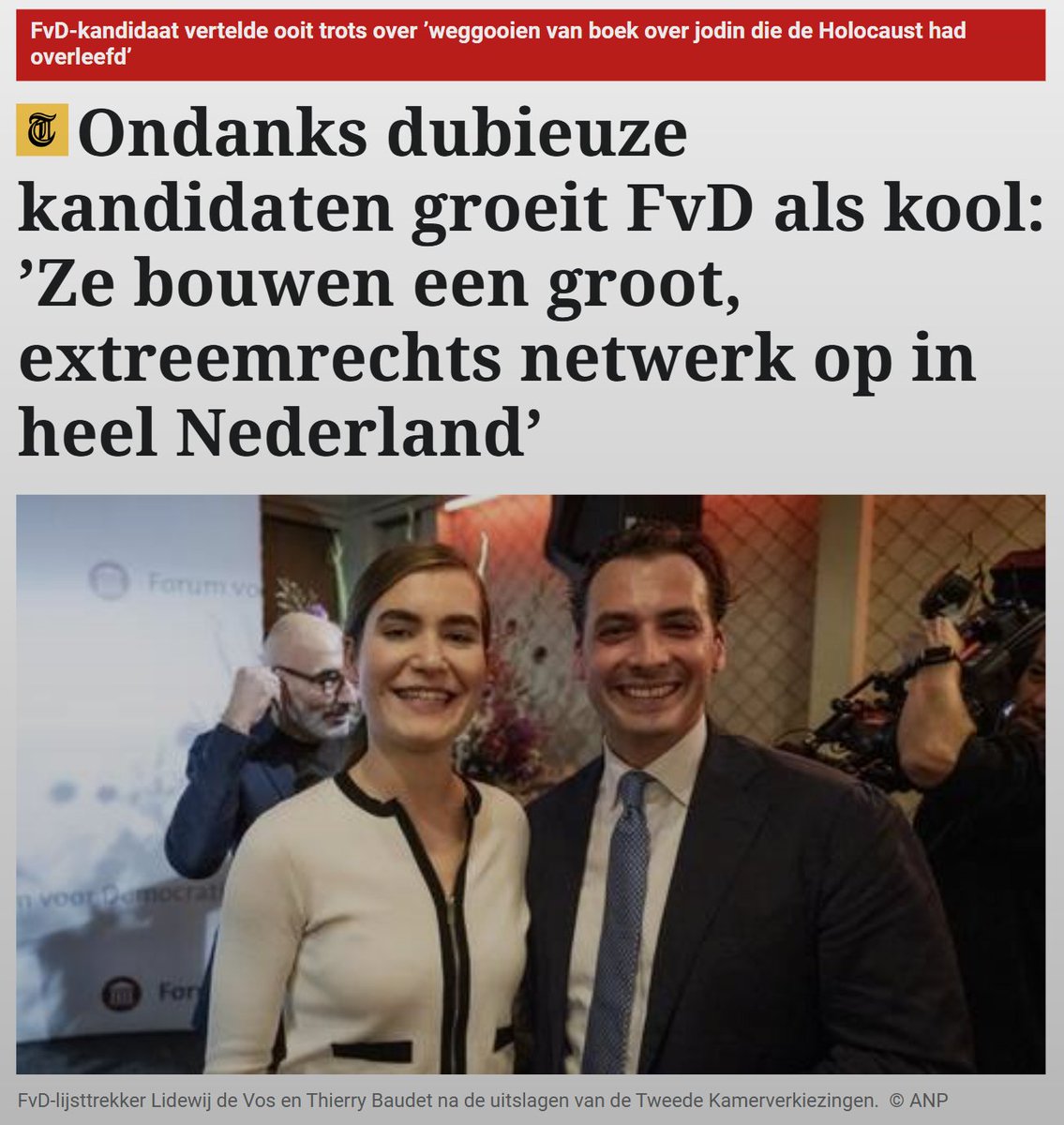 Kijk, niks te vinden dat "extreemrechts" is in het partijprogramma van FVD. Niks te vinden in de uitspraken van Kamerleden voor FVD. Niks te vinden bij de leden van de Eerste Kamer Dan gaat de riooljournalistiek zoeken in oude appjes of iemand niet eens een verkeerde grap heeft