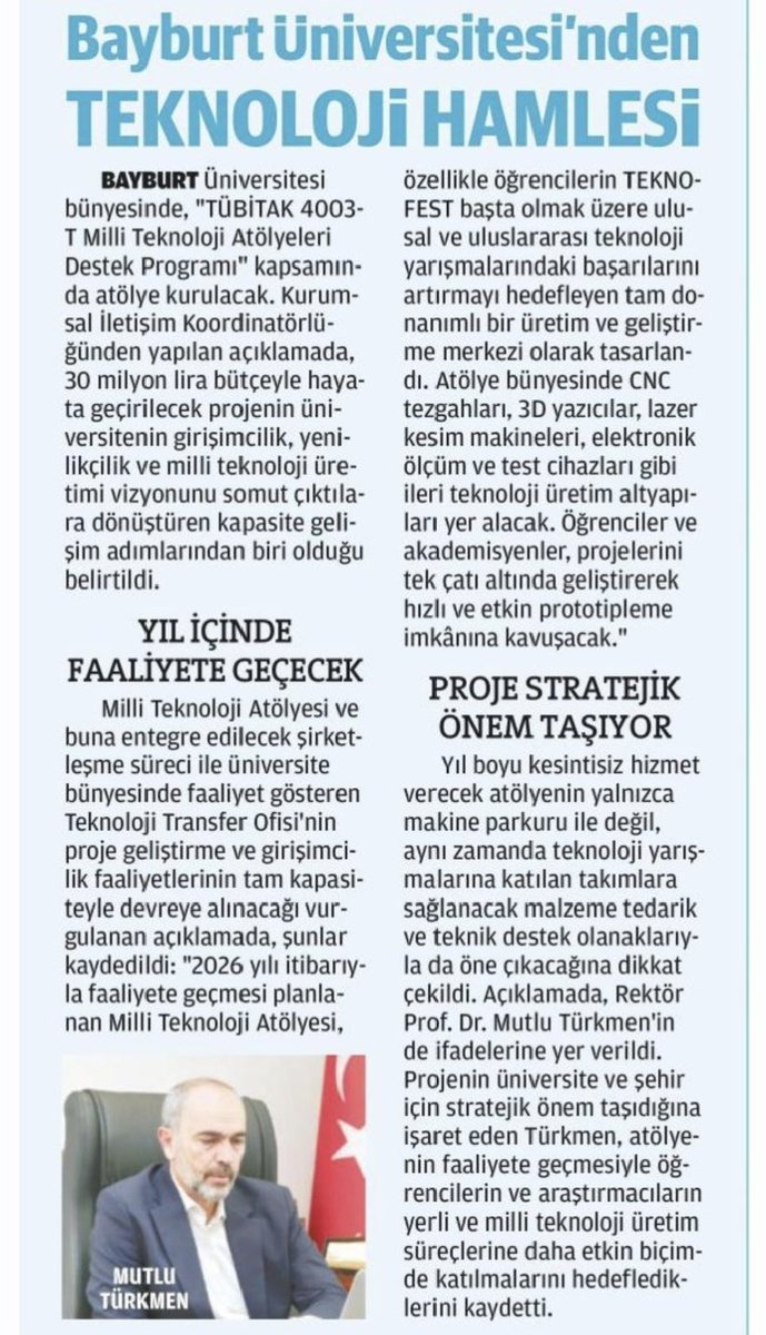 Üniversitemiz ve şehrimiz için stratejik öneme sahip bu kıymetli projenin hayata geçirilmesinde; başta Rektörümüz Prof. Dr. <a href="/MutluTurkmen/">Mutlu Türkmen</a>  hocamız olmak üzere emeği geçen tüm akademik ve idari kadromuza teşekkür ediyor, çalışmanın Bayburt’umuza ve ülkemize hayırlı olmasını