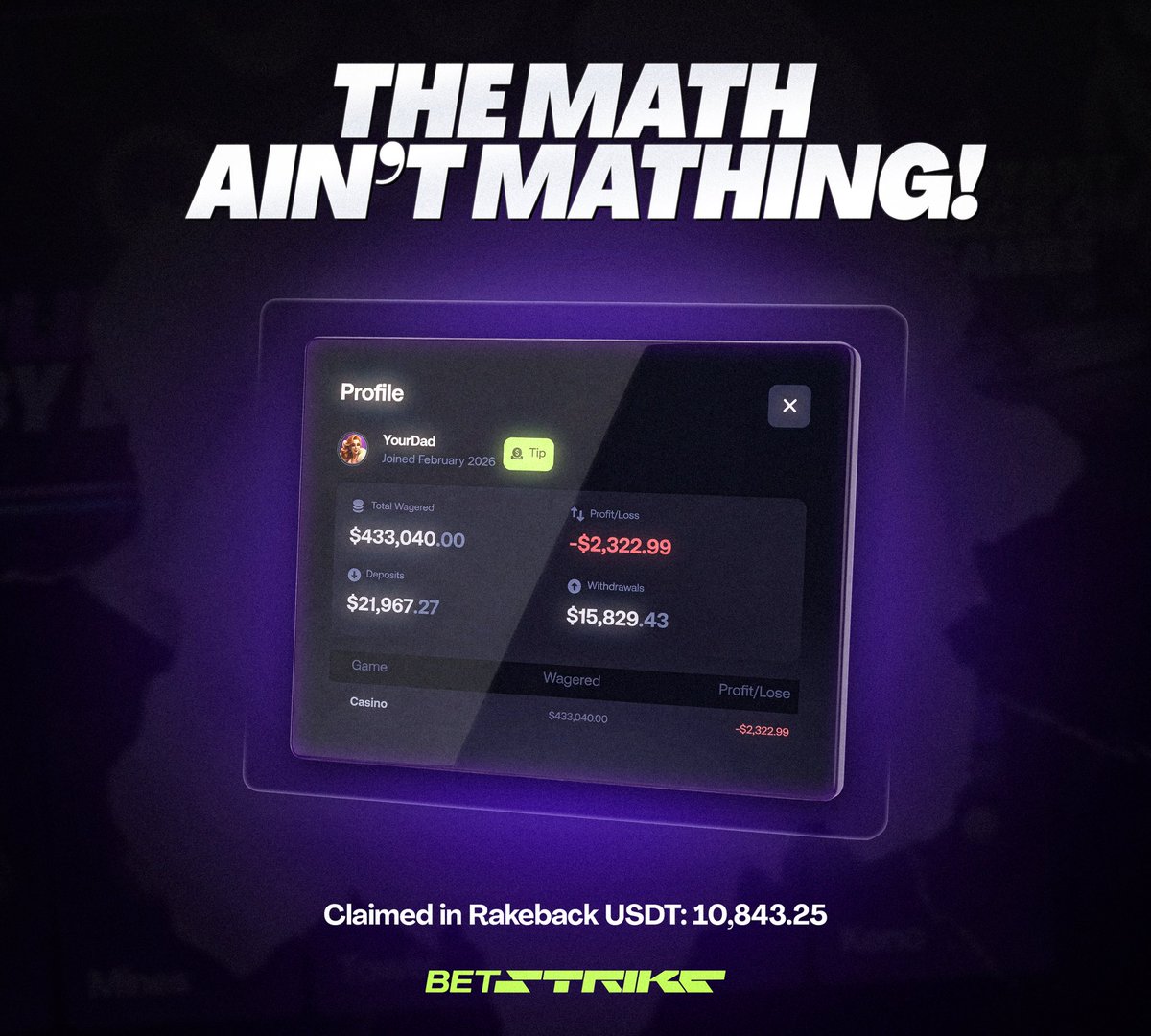 If you try to do the math here, it doesn’t really add up. That’s because one of our users has claimed $10,843.25 in instant rakeback.

50% instant rakeback🤑
Enjoy💰