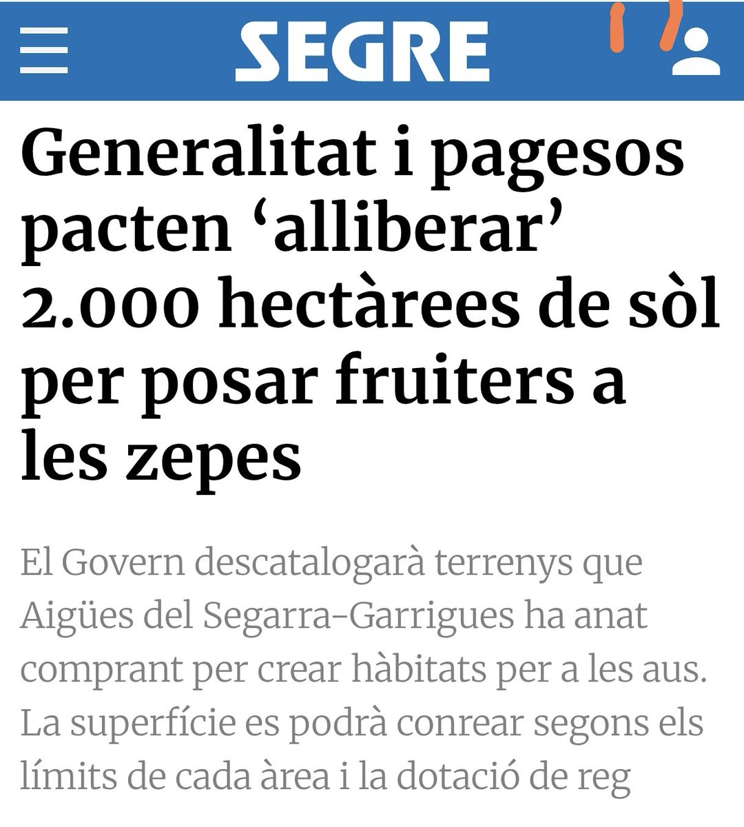 .
És una notícia molt dolenta !

Sòl de protecció de les aus
al cultiu de fruiters

Quin nivell tenim de polítics!!!

Ara només falta urbanitzar els parcs naturals per pressió dels constructors
.