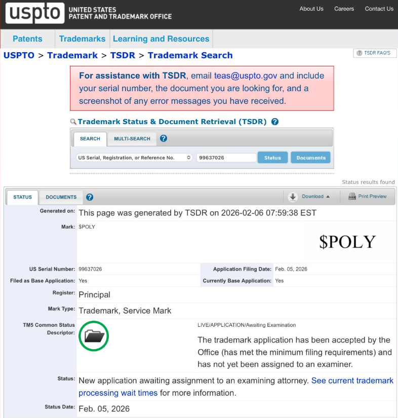 Poly soon ?👀

<a href="/Polymarket/">Polymarket</a>  is officially moving toward its token. blockratize filed USPTO applications for «POLY» and «$POLY»

considering that back in october CMO <a href="/MatthewModabber/">Matthew Modabber</a> openly talked about the POLY token and airdrop and also referenced the successful <a href="/HyperliquidX/">Hyperliquid</a>