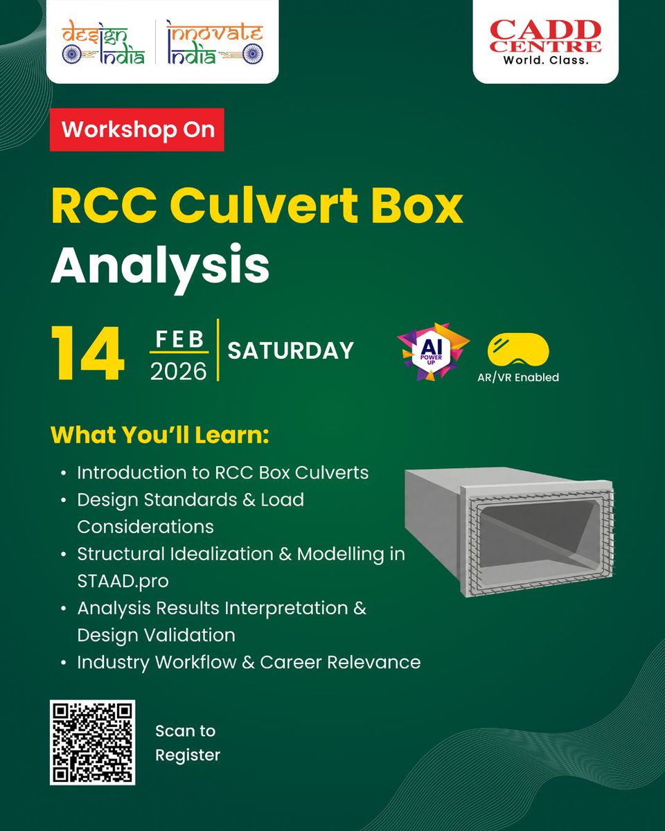 caddcentre's tweet image. Tyres adapt to load. So do bridges. RCC box culverts respond to forces, not fight them.
Learn STAAD.Pro modelling, load analysis &amp;amp; AR visualisation — all in 2 hours. Register now.
#StaadPro #RCC #structuralengineering