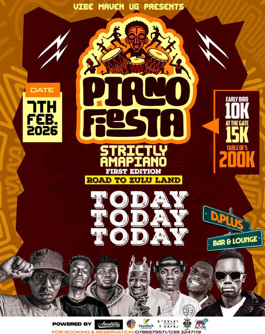 For those within Gulu city , Here are our tickets selling points…. See y’all tonight.

#Pianofiesta 

📍D-plus Lounge Gulu