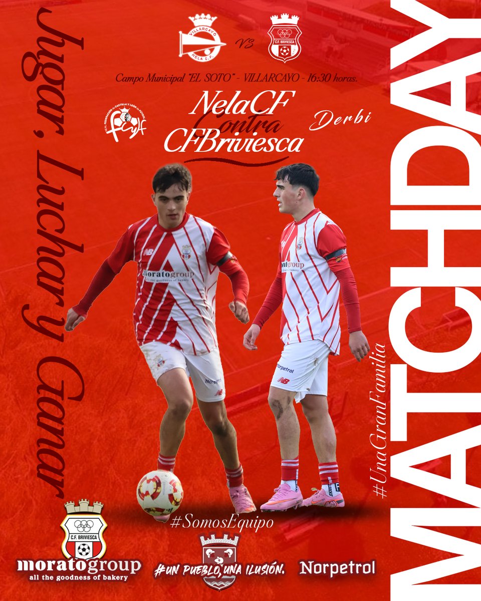 <a href="/Nela_CF/">Villarcayo Nela C.F.</a> 📢𝗠𝗔𝗧𝗖𝗛𝗗𝗔𝗬 | 𝗗𝗘𝗥𝗕𝗜🫶
➡️ #NelaBriviesca⚽️
🏆J.1️⃣9⃣ #1ªDivisionRegional

🏟️CM "El Soto"
⚽️ #cfbriviescamoratogroup
🆚 <a href="/Nela_CF/">Villarcayo Nela C.F.</a>
⌚️1️⃣6️⃣:3⃣0⃣h
❤️CLUB Y AFICIÓN🤍

#SiempreJuntos #OrgulloRojillo
"Aunque salga de mi tierra, ella va en mi corazón"
#VamosRojillos🔴#AupaBrivi