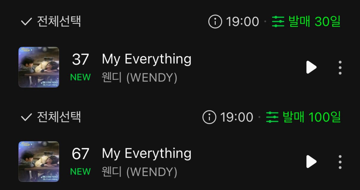 #WENDY "My Everything" — 7PM KST

#37 Melon HOT100 – 30 days (NEW)
#67 Melon HOT100 – 100 days (NEW)