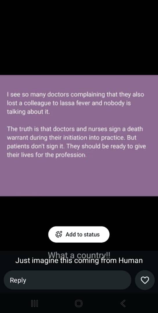 Collinzosky's tweet image. Is this how Nigerians see their healthcare professionals...?