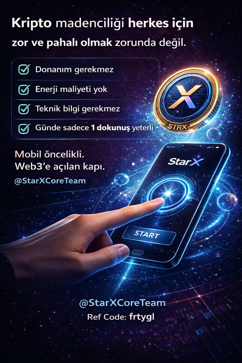 ferityagli's tweet image. Bugüne kadar kripto madenciliği;
pahalı donanımlar ve yüksek elektrik faturaları demekti.

StarX Network bu algıyı değiştiriyor.

Telefonun → Web3 erişim noktası.
Günde 1 dokunuşla $STRX kazanma deneyimi.

Mobil öncelikli. Gelecek odaklı.
@StarXCoreTeam #STRX

Ref Code: frtygl