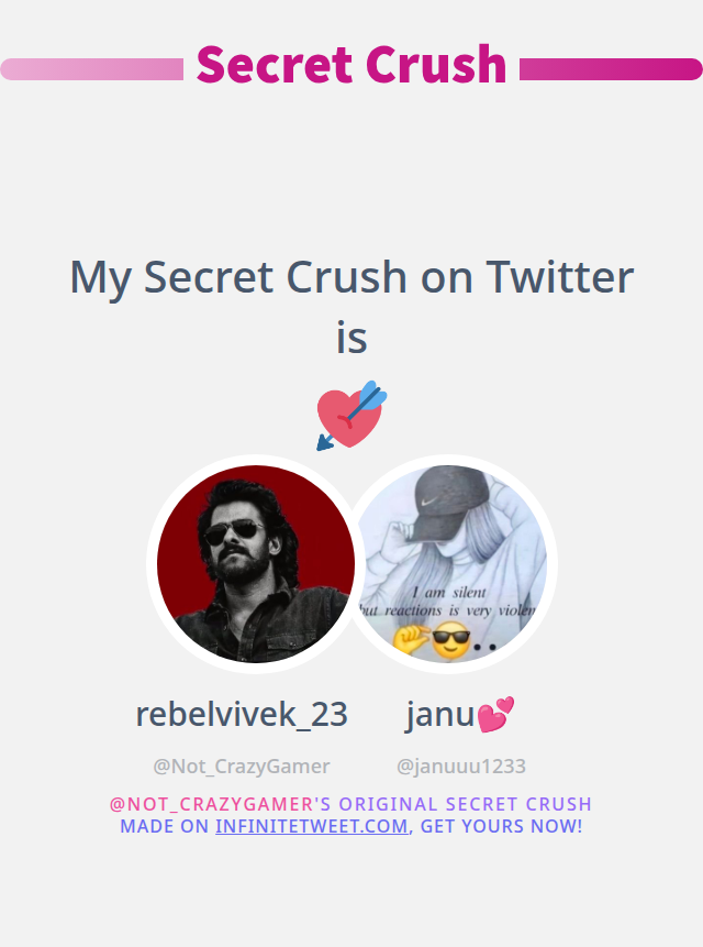 My Secret Crush on Twitter is <a href="/januuu1233/">janu💕</a>

➡️ infinitetweet.me/secret-crush