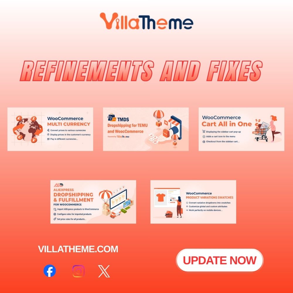 New plugin improvements are live 👉👉👉villatheme.com/stability-and-…

This update focuses on stability, compatibility, and performance across our WordPress &amp; WooCommerce plugins.