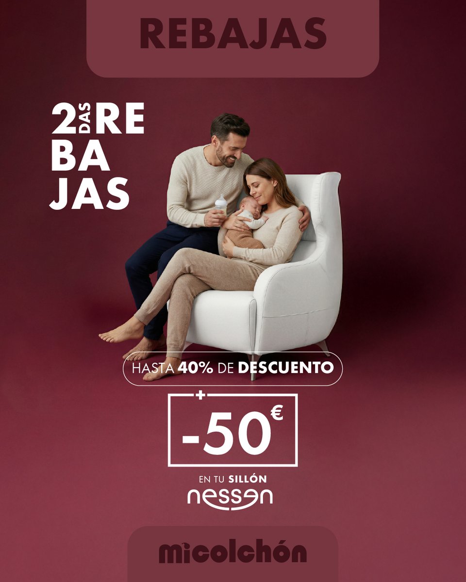 🛋️ ¡Ya han empezado las 2ª Rebajas de MiColchón! 

Aprovecha descuentos en sillones, sofás y colchones Nessen y estas ventajas:
✅ Hasta 202 noches de prueba
✅ Transporte y montaje GRATIS en Málaga y Granada
✅ Hasta 15 años de garantía

micolchon.com/es/172-catalog…