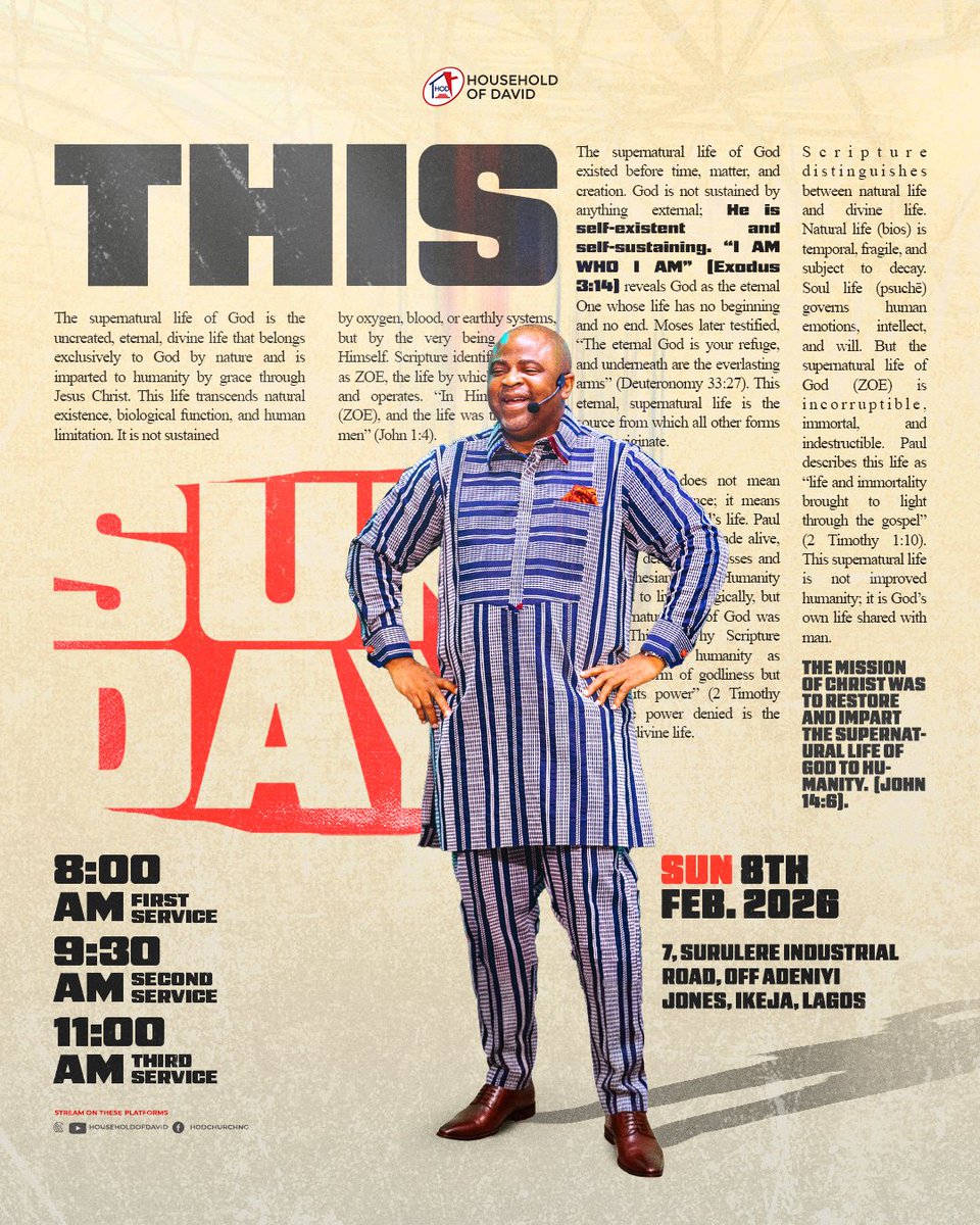 Join us for an amazing post-Zoe Sunday service where our hearts are open, and our faith is strengthened again in the knowledge of the life we have in God.

See you in church, and don’t come alone!
#HouseholdofDavid #SundayService