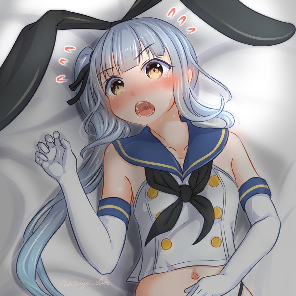 霞(艦隊これくしょん) ,島風(艦隊これくしょん) 「「ばか! 近いったら!!」とか言ってる霞。」|naviyu_elin@電子体のイラスト