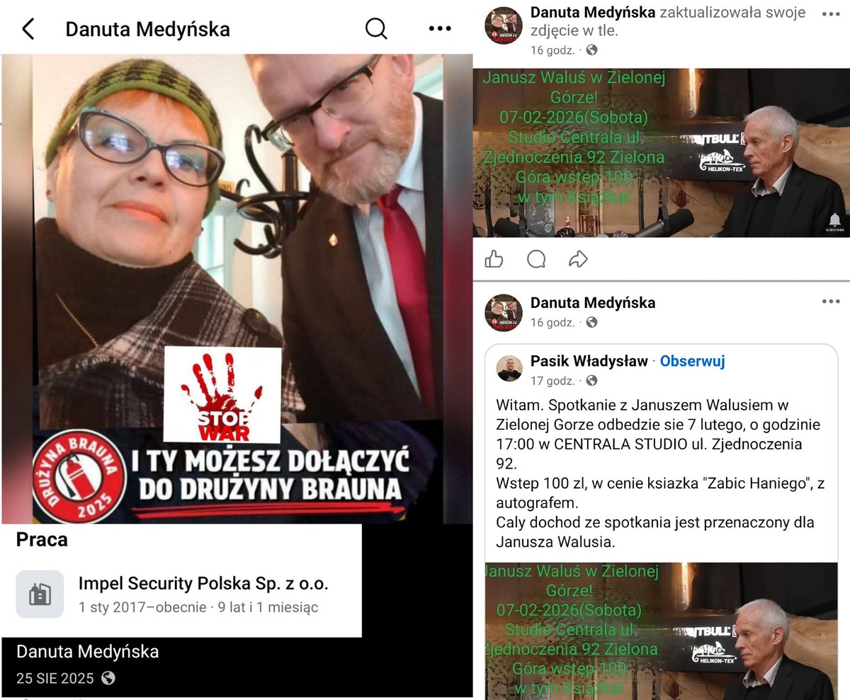 ryszard_kutz's tweet image. .@Impel_SA Czy wiecie, że Wasza wieloletnia pracownica ochrony (Impel Security Polska, od 2017 r.) Danuta Medyńska publicznie promuje i zbiera pieniądze dla Janusza Walusia – skazanego za rasistowskie morderstwo terrorystyczne? 
Czy to zgodne z etyką firmy security?
#polskieonuce