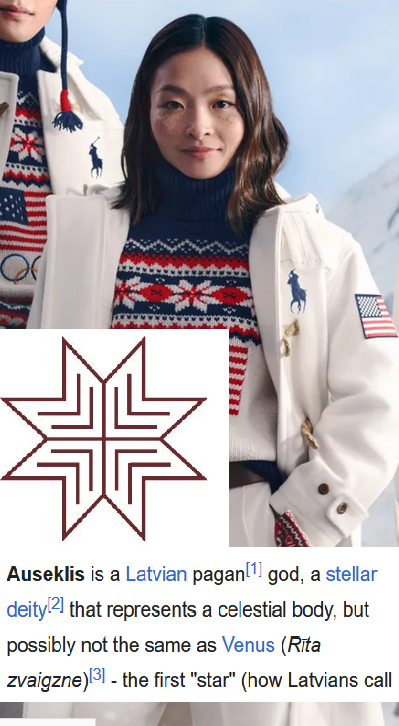 LacisErnests's tweet photo. How embarrassing, who ever designed American Olympic outfits mistook Auseklis for Star of David, and now everyone will think Latvia is secretly controlling USA. https://t.co/f44pfRey5S