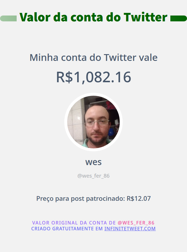 wes_fer_86's tweet photo. Meu valor no Twitter é: R$1,082.16

➡️ https://t.co/H3n9hApX41 https://t.co/9Kv86LPp90