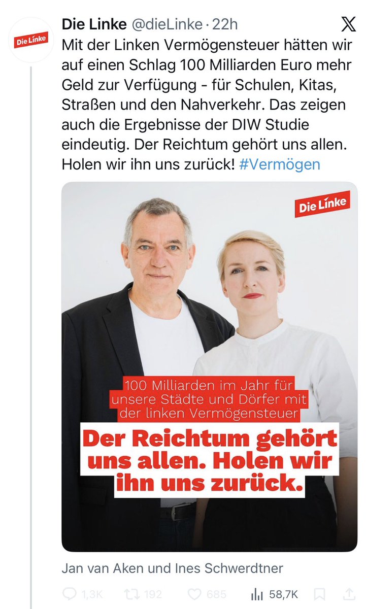 Diese Dreckspartei hat 40 J. lang ein Viertel von 🇩🇪 terrorisiert, Menschen ermorden lassen und das Land grandios ruiniert. WIR haben dafür bezahlt! Und jetzt erzählen euch diese Sozialisten euer Geld gehört auch ihnen.

Und ihr wählt die SED weiter? Seid ihr total bescheuert? 🤷‍♀️