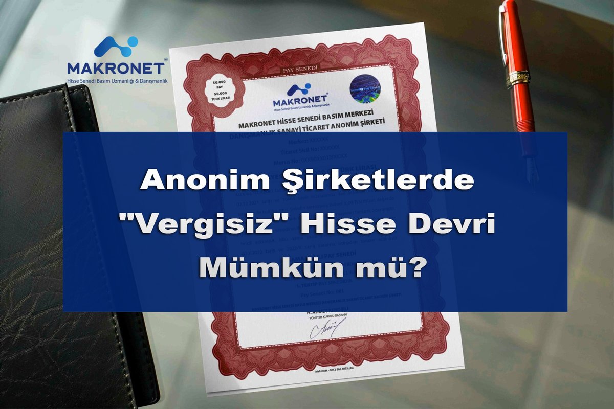 PaySenedi's tweet photo. Anonim Şirketlerde "Vergisiz" Hisse Devri Mümkün mü?

Anonim şirket ortaklığı, sadece ticari bir faaliyet değil, aynı zamanda stratejik bir varlık yönetimidir. Ancak Türkiye’deki birçok şirket ortağı ve yöneticisi, Türk Ticaret Kanunu (TTK) ve Vergi Kanunlarının kendilerine sunduğu "Vergi Kalkanı" avantajlarından habersizdir.

Hisse senedi bastırmak; sadece fiziki bir kıymetli evrak temini veya basit bir matbaa süreci değildir. Bu işlem, şirketinizin mali geleceğini doğrudan etkileyen, ortakların bireysel kazançlarını koruyan ve şirkete kurumsal bir standart getiren hukuki bir zorunluluktur.

Bu kapsamlı rehberde; 6102 sayılı TTK kapsamında hazırladığımız 2026 güncel verilerini, vergi kanunlarındaki muafiyetleri ve hisse senedi basımının şirketinize kazandıracağı somut mali avantajları, karmaşık terimlere boğmadan en yalın haliyle ele alıyoruz.

1. Neden Hisse Senedi Bastırmalısınız? (Kritik 2 Yıl Kuralı)

Anonim şirketlerde hisse senedi basımı, şirket ortaklarının kârını koruyan en güçlü yasal araçtır. Birçok ortak, senet bastırmadan da muafiyet kazanacağını sanır. Oysa kanun "Ortaklık Hakkı" ile "Hisse Senedi" arasında net bir ayrım yapar.

Altın Kural: Basım + 2 Yıl = %0 Vergi

Gelir Vergisi Kanunu (GVK) Mükerrer Madde 80/1 uyarınca; hisselerinizi fiziken bastırıp 2 yıl elinizde tutarsanız, bu sürenin sonunda yapacağınız satıştan elde ettiğiniz kârın tamamı vergiden muaftır.

Senet Bastırırsanız: Adı "Hisse Senedi" olur. 2 yıl sonra hissenizi sattığınızda, elde ettiğiniz kazanç "değer artış kazancı" sayılmaz; yani devlete tek kuruş gelir vergisi ödemezsiniz.

Senet Bastırmazsanız: Adı "Ortaklık Hakkı" (İlmühaber veya sadece pay defteri kaydı) olarak kalır. Bu durumda payınızı 10 yıl sonra bile satsanız, elde ettiğiniz kâr üzerinden %40’a varan oranlarda gelir vergisi ödemek zorunda kalırsınız.

Özetle; vergi muafiyeti için sadece yönetim kurulu kararı almak yetmez. Maliye Bakanlığı özelgelerine ve yerleşik içtihatlara göre payların fiziken bastırılması şarttır. Bastırılmayan her gün, şirket ortakları için potansiyel bir vergi yükü birikmesi demektir.

2. Diğer Vergisel Avantajlar: KDV ve Kurumlar Vergisi

Hisse senedi basımının sağladığı avantajlar sadece Gelir Vergisi ile sınırlı değildir. Şirketinizin mali yapısını güçlendiren diğer kritik muafiyetler şunlardır:
KDV Muafiyeti: Hisse senedi devir işlemleri, Katma Değer Vergisi Kanunu Madde 17/4-g uyarınca KDV’den tamamen muaftır. Bu, özellikle büyük montanlı hisse devirlerinde şirketin kasasından çıkacak ciddi bir nakdin korunması demektir.

Kurumlar Vergisi Avantajı: 27.11.2024 tarihli ve 9160 sayılı Cumhurbaşkanı Kararı gereği; 2 yıl aktifte kalan hisselerin satış kârında %50 (eski hisselerde %75) kurumlar vergisi istisnası uygulanır.

Damga Vergisi Muafiyeti: Hem hisse senedi basım sürecinde (matbaa aşaması) hem de hisse devir sözleşmelerinde hiçbir damga vergisi ödenmez (488 sayılı Damga Vergisi Kanunu (2) sayılı tablo / IV-Ticari işler).

3. Stratejik Planlama: "Kupür" (Bölünebilirlik) Avantajı
Hisse senedi bastırırken yapılan en büyük hatalardan biri, tüm sermayeyi tek bir senet olarak bastırmaktır. Oysa profesyonel bir basım süreci, gelecekteki hisse devirlerini kolaylaştıracak şekilde planlanmalıdır.
Neden Tek Parça Basmamalısınız? Örneğin 500.000 TL’lik hissenizi tek bir senet olarak bastırırsanız; bunun sadece 70.000 TL’lik kısmını satmak istediğinizde, mevcut senedi iptal edip, yönetim kurulu kararları alıp yeniden basım süreçleriyle uğraşmak zorunda kalırsınız. Bu hem zaman hem de nakit kaybıdır.

Çözüm: Kupürlü Basım Makronet olarak müşterilerimize tavsiyemiz "Devir Esnekliği"dir. Sermayenizi tek parça değil; 100.000 TL, 50.000 TL ve 10.000 TL gibi makul adetlerde, farklı kupürler halinde bastırarak gelecekteki satış işlemlerini şimdiden kolaylaştırabilirsiniz . Böylece senet iptaline gerek kalmadan, sadece ilgili tutar kadar senedi (kupürü) kolayca devredebilirsiniz.

4. Nama Yazılı Hisse Senetlerinde "Notersiz" Devir Kolaylığı

TTK 490. maddesi uyarınca, Nama Yazılı pay senetleri, bürokrasiyi en aza indiren hisse türüdür. Eğer senetleriniz Nama Yazılı olarak basılmışsa, hisse devri için notere gitmenize ve yüksek noter masrafları ödemenize gerek yoktur.
Devir işlemi 3 basit adımda tamamlanır:
Ciro: Senedin arkası devreden ve devralan tarafından imzalanır.

Teslim: Senet fiziksel olarak yeni sahibine verilir.
Kayıt: İşlem, şirketin Pay Defteri’ne işlenir.
Bu süreç, şirketlere hem hız kazandırır hem de operasyonel maliyetleri düşürür.

5. Profesyonel Basım Süreci Nasıl İşler?
Hisse senedi basım süreci karmaşık görünse de, Makronet uzmanlığı ve danışmanlığıyla sadece 3 iş gününde tamamlanan, sistematik bir süreçtir.

Süreci başlatmak için belgelerin asıllarına ihtiyacımız yoktur; kopyalarını e-posta veya WhatsApp ile iletmeniz yeterlidir . Şirket güvenliğiniz için evrak asıllarını ofis dışına çıkarmanıza gerek yoktur.

Gerekli Temel Evraklar:

Şirket Kuruluş Gazetesi.
(Varsa) Son Sermaye Artırım Gazetesi.
Yönetim Kurulu Kararı (Taslağınız yoksa, mevzuata uygun taslağı biz ücretsiz hazırlıyoruz).
Güncel Vergi Levhası.
Hissedar Adres Listesi (Sadece Nama Yazılı paylar için).

Ücretsiz Danışmanlık ve Hukuki Güvence Karar metninizin hukuki geçerliliği hayati önem taşır. Hata riskini ortadan kaldırmak için pay dağılımınızı biz hesaplıyor ve TTK normlarına uygun karar metnini sizin için ücretsiz hazırlıyoruz. Ayrıca Hamiline yazılı paylarda zorunlu olan MKK (HPKS) bildirim sürecinde de uzman ekibimizle teknik destek sağlıyoruz .

Sonuç ve Tavsiye

Hisse senedi bastırmak, ertelenmemesi gereken stratejik bir karardır. 2 yıllık vergi muafiyeti süresi, senetlerin basıldığı tarihte değil, senedin üzerine atılan yönetim kurulu karar tarihi itibarıyla başlar. Ancak bu süreci başlatmak ve senedi fiziken elde tutmak, ispat yükümlülüğü açısından şarttır.

Sektörün duayen isimleri ve Türkiye'nin önde gelen holdinglerinin tercihi olan Makronet, 36 yıllık tecrübesiyle hukuki güvenliğinizi garanti eder.
Şirketinizin mali geleceğini güvence altına almak için geç kalmayın.

📄 2026 Fiyatlandırması ve Detaylı Süreç Rehberi İçin Web Sitemizi Ziyaret Edin: 👉https://t.co/JJYB4XHRAN

Yusuf Halit Kodan Hisse Senedi Basım Uzmanı & Kurumsal Danışman | Makronet Çözüm Ortağı