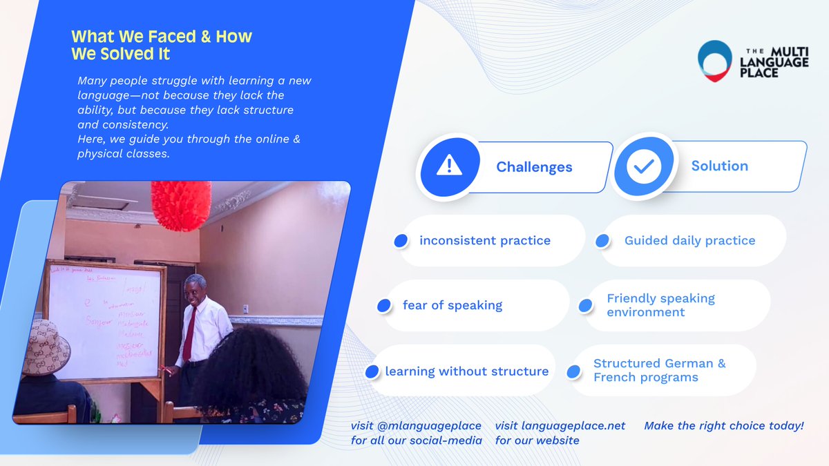 mlanguageplace's tweet photo. Why do most language learners struggle? 😩
No structure. No support. No consistent practice.
That’s what we solve at MultiLanguage Place.
We teach languages for real life.
#LearnFrench #LearnGerman #FluencyTips #LanguageJourney #MultiLanguagePlace https://t.co/d07Dliridw