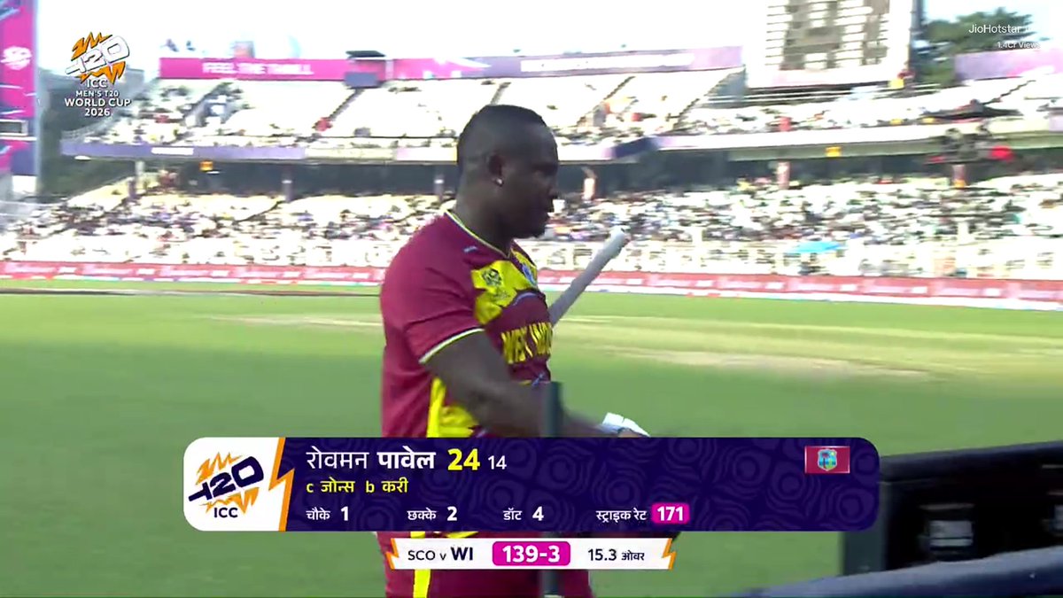 CricInformer's tweet photo. Big wicket!
Brad Currie sends Rovman Powell back for 24
#simronhetmyer #wivssc #icct20worldcup2026
📸jiohotstar https://t.co/PFqyyyrd3E