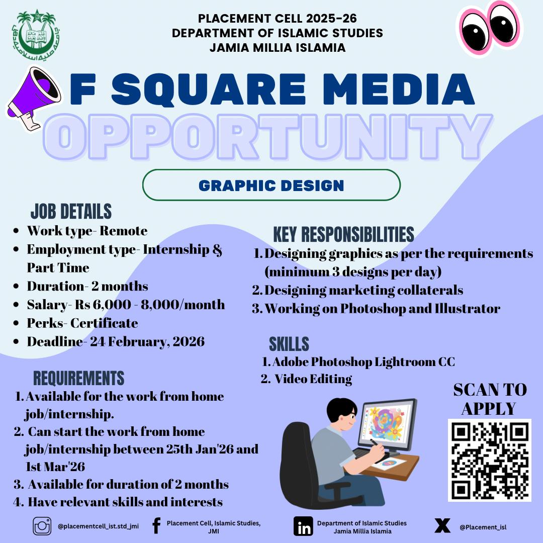 Placement_isl's tweet photo. opportunities for our students! Explore new internships and job prospects shared by the Department of Islamic Studies. ✨
#JamiaMilliaIslamia #IslamicStudies #CareerOpportunities #InternshipAlert #PlacementCell #FutureLeaders https://t.co/8w2yTvCQWk