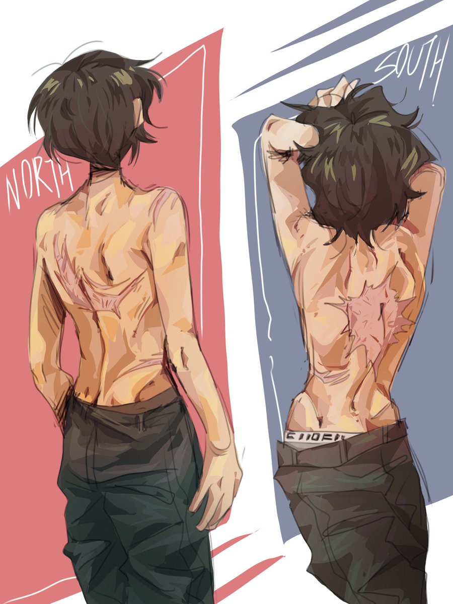 South Korea and North Korea — “A Moment of Quiet”
The second image shows the contrast in their bodies:
one a soldier, the other a celebrity.
Both carry scars on their backs—
one like the sun,
the other like the moon.
#CountryHumans #SouthKorea #NorthKorea