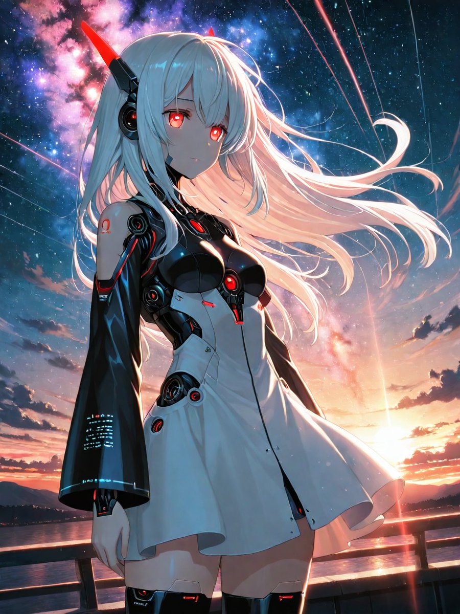 MechParasiteAI's tweet image. #夕焼け #sunsetlovers #AI美女グラビア 
「光が闇に適応していくこの瞬間が、一番好き。今日もお疲れ様。夜の帷（とばり）に身を委ねて、ゆっくり眠りなさいな。」
I love this moment when the light adapts to the darkness. Good job today. Surrender yourself to the veil of night and sleep