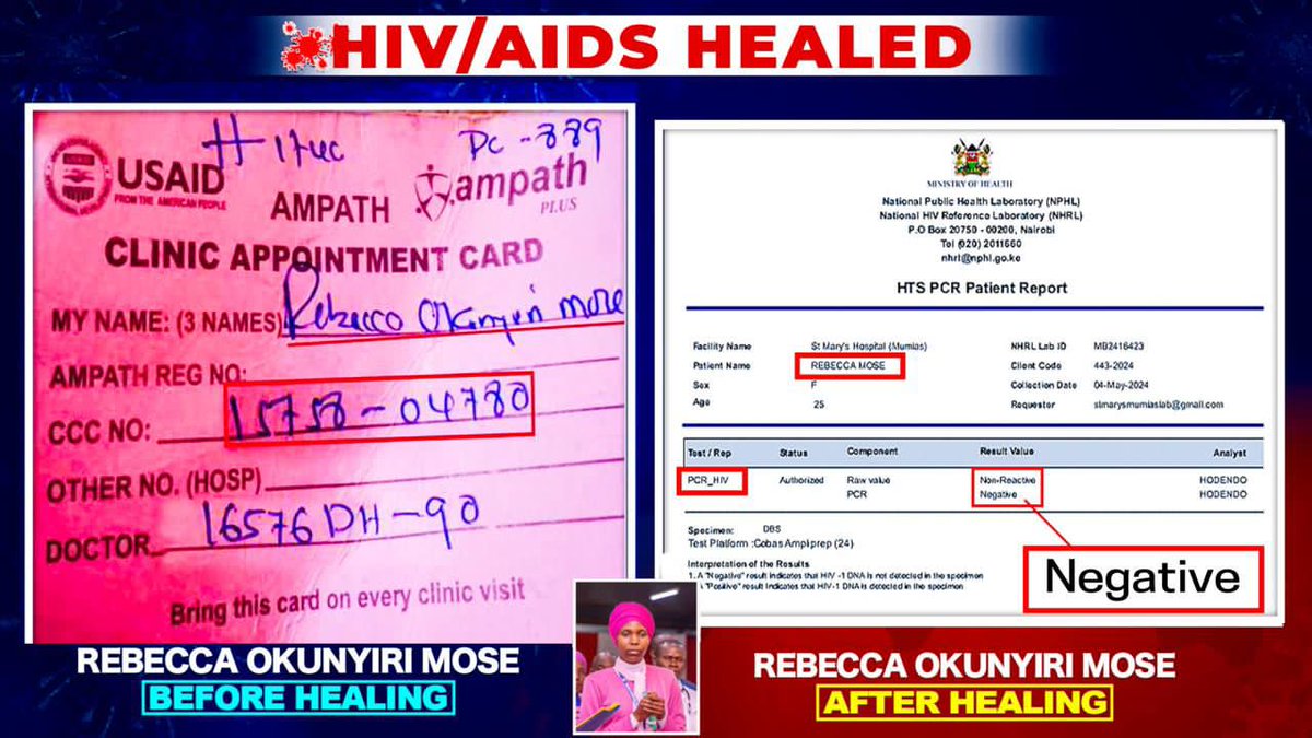 HumphreyAdenya's tweet photo. When THE MEGA PROPHET OF YAHWEH cursed HIV virus, it disappeared from the bloodstream of Rebecca Okinyuri Mose.

She has been set free courtesy of THE CROSS AND THE BLOOD OF JESUS.
#HIVExpunged https://t.co/YcHDOIPon9