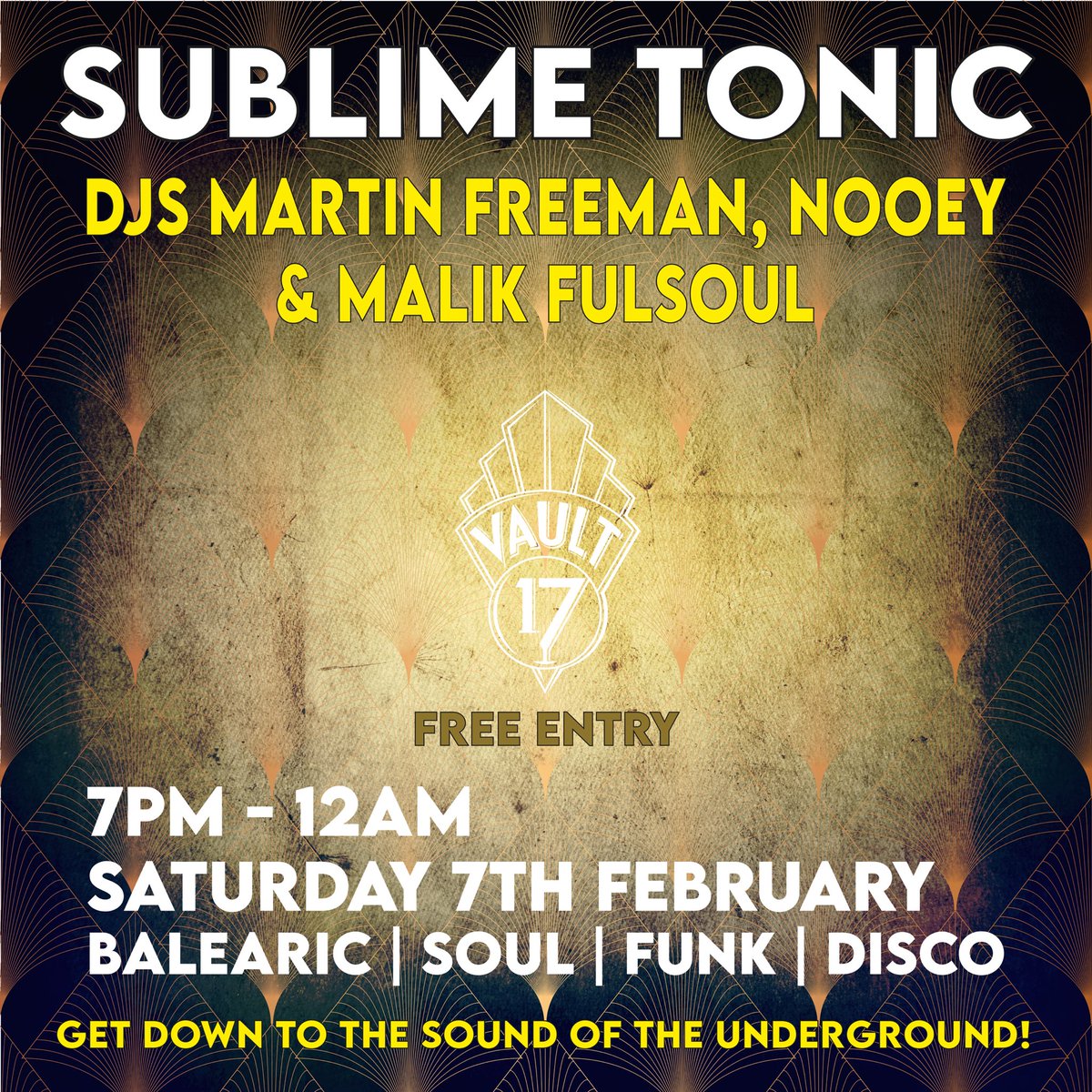 🌟SUBLIME TONIC TONIGHT🌟
Dry January is done and dusted and those January blues are banished so why not join us tonight for a night of upfront Balearic beats, soul funk and disco! 🪩 

🕰️ 7pm - 12am

🍹 Vault 17, High Street, Chesham
