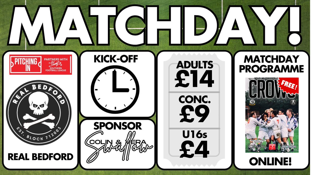 IT'S MATCHDAY - GAME ON!!!!

Is your game OFF? 👀
Ours is very much ON.

If you’re now free this afternoon, pull on a coat, grab an umbrella and head down to Garden Walk for some proper non-league football.

We’d love to see you. 🖤🤍

Tickets: rebrand.ly/RBedford